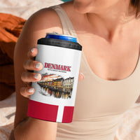 Denmark Kongeriget Heritage 4 in 1 Can Cooler Tumbler Vintage Viking Ship And Nyhavn Scenic Illustration