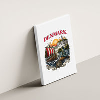 Denmark Kongeriget Heritage Canvas Wall Art Vintage Viking Ship And Nyhavn Scenic Illustration