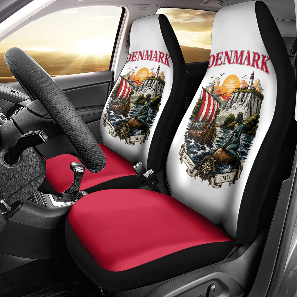 Denmark Kongeriget Heritage Car Seat Cover Vintage Viking Ship And Nyhavn Scenic Illustration