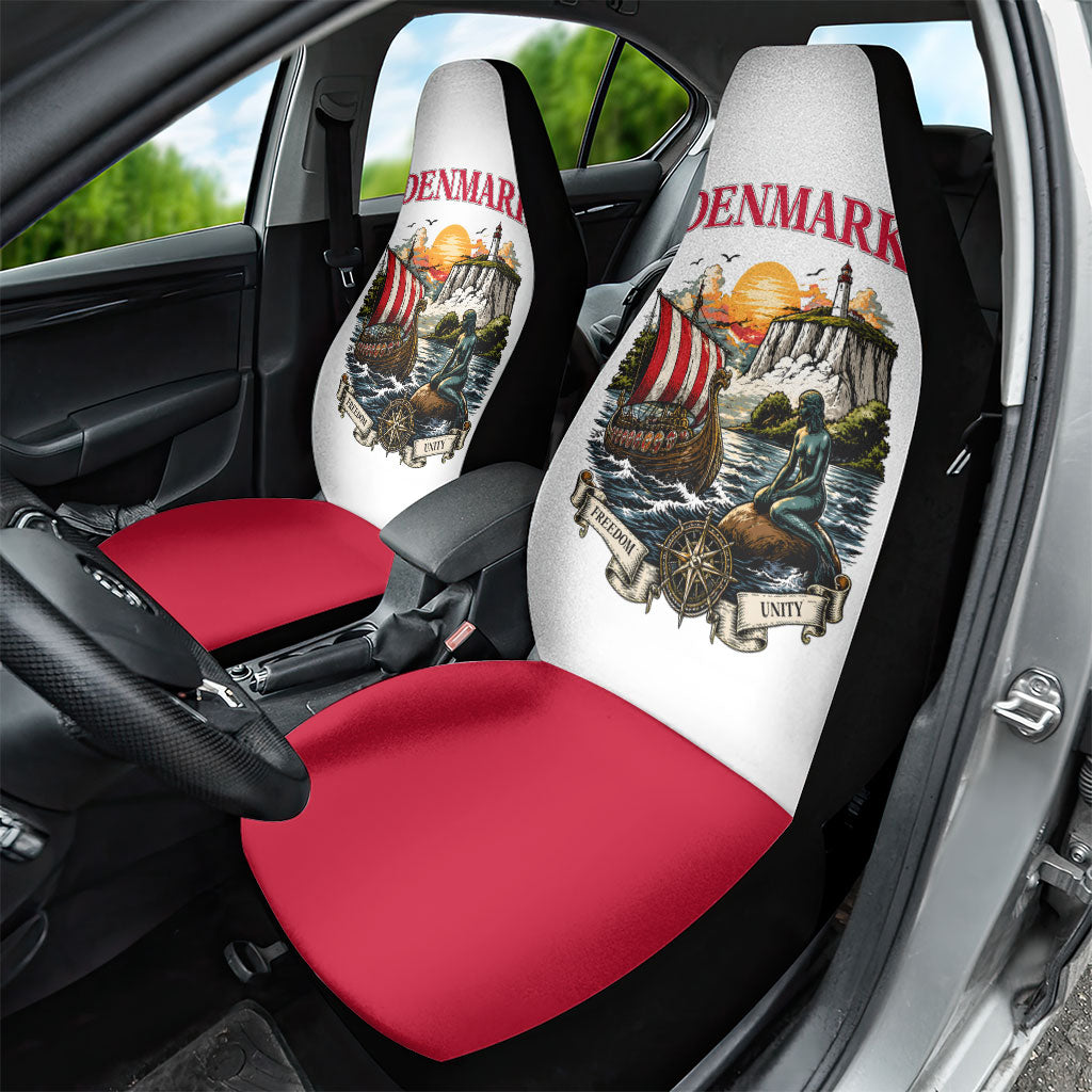 Denmark Kongeriget Heritage Car Seat Cover Vintage Viking Ship And Nyhavn Scenic Illustration