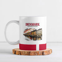 Denmark Kongeriget Heritage Ceramic Mug Vintage Viking Ship And Nyhavn Scenic Illustration