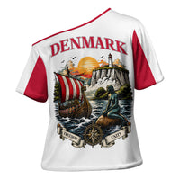 Denmark Kongeriget Heritage Cross Shoulder Shirt Vintage Viking Ship And Nyhavn Scenic Illustration
