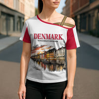 Denmark Kongeriget Heritage Cross Shoulder Shirt Vintage Viking Ship And Nyhavn Scenic Illustration