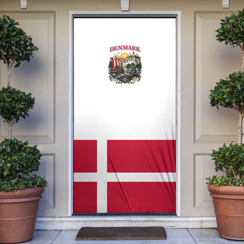 Denmark Kongeriget Heritage Door Cover Vintage Viking Ship And Nyhavn Scenic Illustration