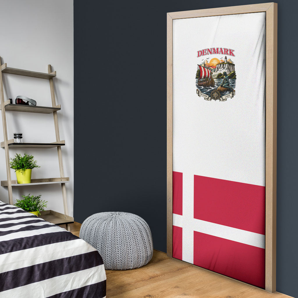 Denmark Kongeriget Heritage Door Cover Vintage Viking Ship And Nyhavn Scenic Illustration
