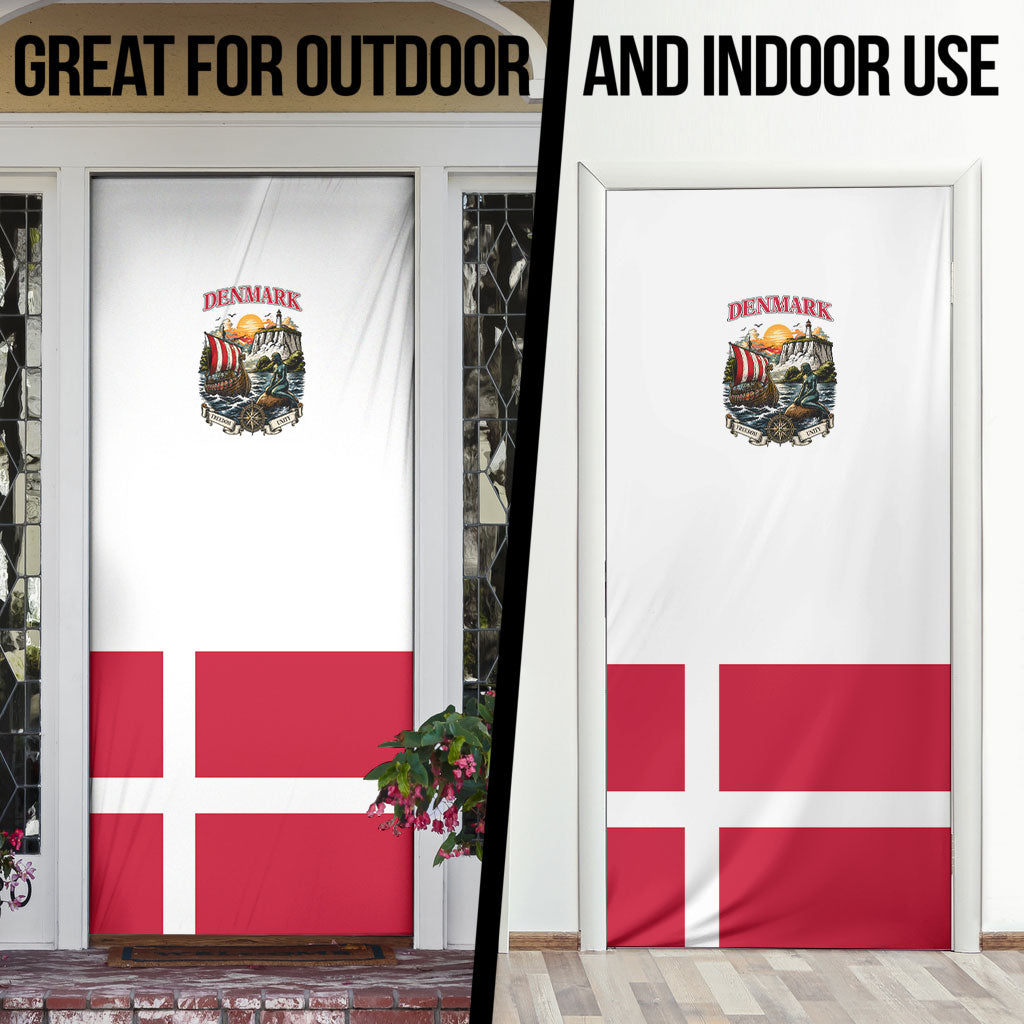 Denmark Kongeriget Heritage Door Cover Vintage Viking Ship And Nyhavn Scenic Illustration