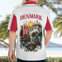 Denmark Kongeriget Heritage Hawaiian Shirt Vintage Viking Ship And Nyhavn Scenic Illustration