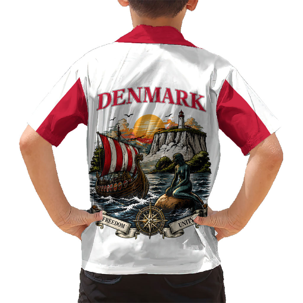 Denmark Kongeriget Heritage Hawaiian Shirt Vintage Viking Ship And Nyhavn Scenic Illustration