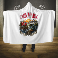 Denmark Kongeriget Heritage Hooded Blanket Vintage Viking Ship And Nyhavn Scenic Illustration