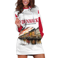 Denmark Kongeriget Heritage Hoodie Dress Vintage Viking Ship And Nyhavn Scenic Illustration