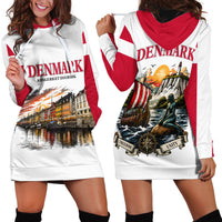 Denmark Kongeriget Heritage Hoodie Dress Vintage Viking Ship And Nyhavn Scenic Illustration