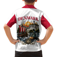 Denmark Kongeriget Heritage Kid Hawaiian Shirt Vintage Viking Ship And Nyhavn Scenic Illustration