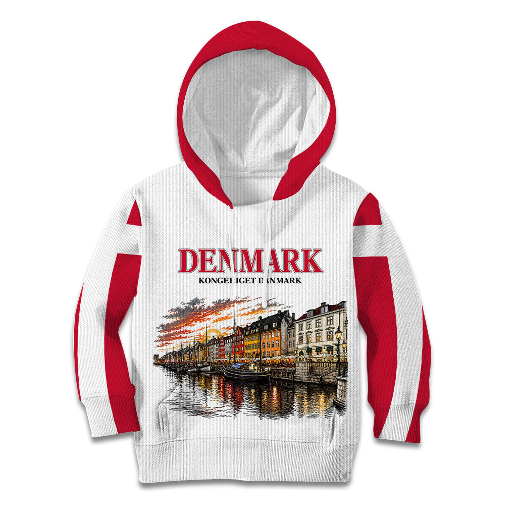 Denmark Kongeriget Heritage Kid Hoodie Vintage Viking Ship And Nyhavn Scenic Illustration