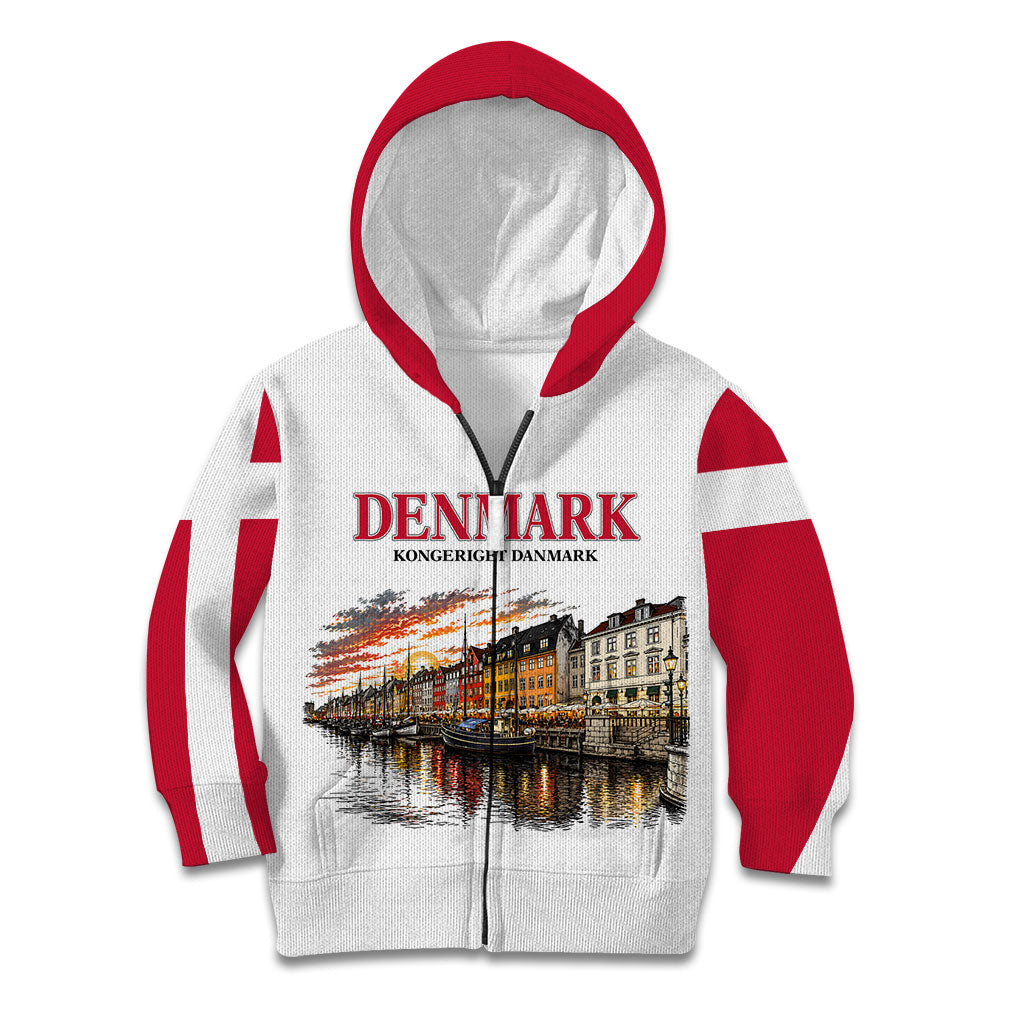 Denmark Kongeriget Heritage Kid Hoodie Vintage Viking Ship And Nyhavn Scenic Illustration