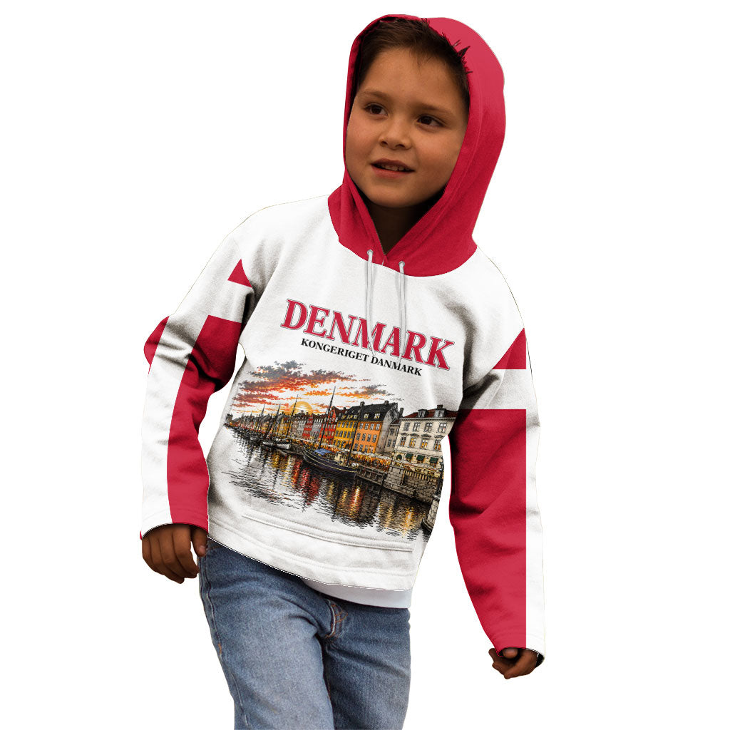 Denmark Kongeriget Heritage Kid Hoodie Vintage Viking Ship And Nyhavn Scenic Illustration