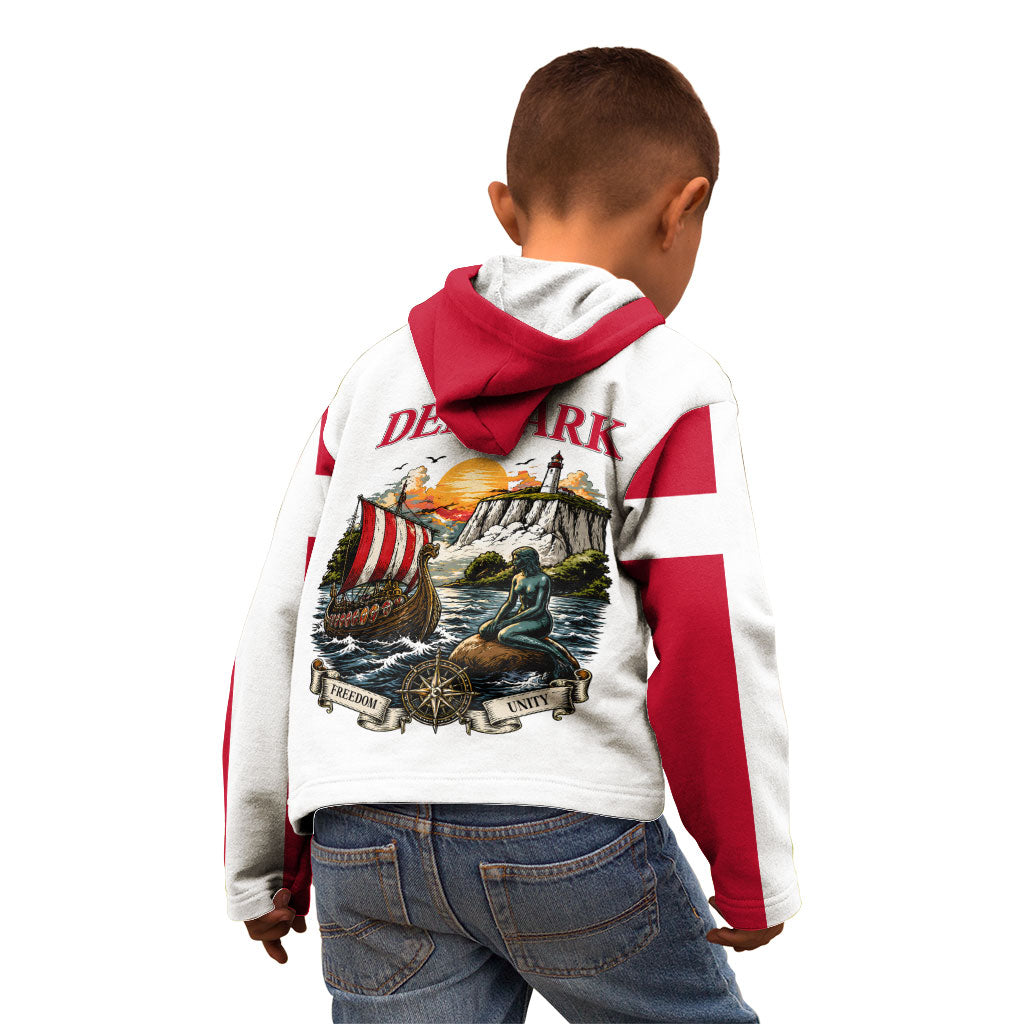 Denmark Kongeriget Heritage Kid Hoodie Vintage Viking Ship And Nyhavn Scenic Illustration
