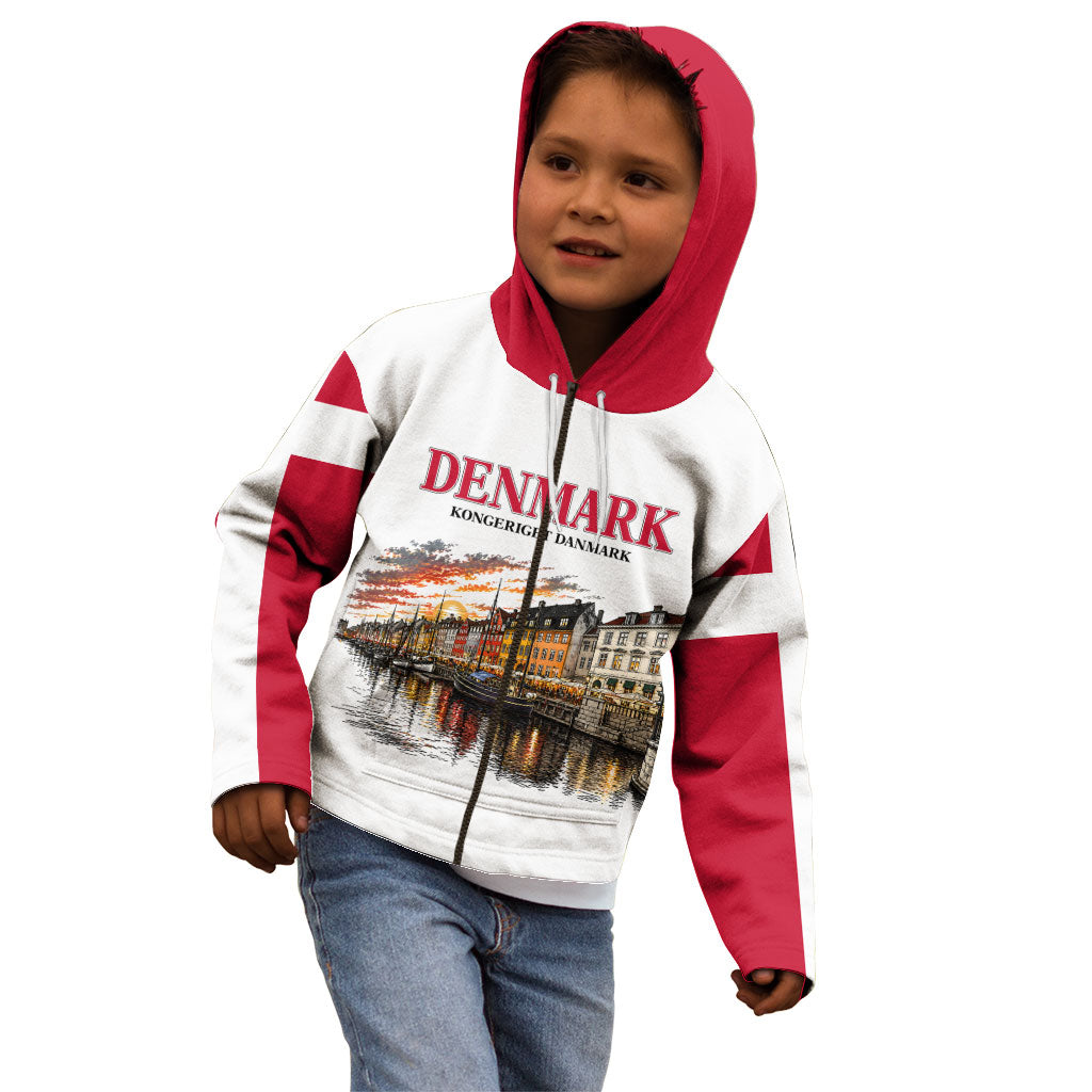 Denmark Kongeriget Heritage Kid Hoodie Vintage Viking Ship And Nyhavn Scenic Illustration