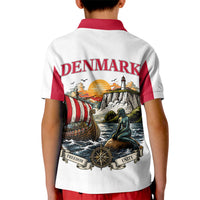 Denmark Kongeriget Heritage Kid Polo Shirt Vintage Viking Ship And Nyhavn Scenic Illustration