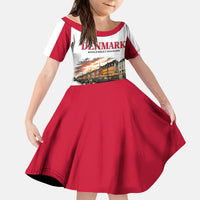 Denmark Kongeriget Heritage Kid Short Sleeve Dress Vintage Viking Ship And Nyhavn Scenic Illustration