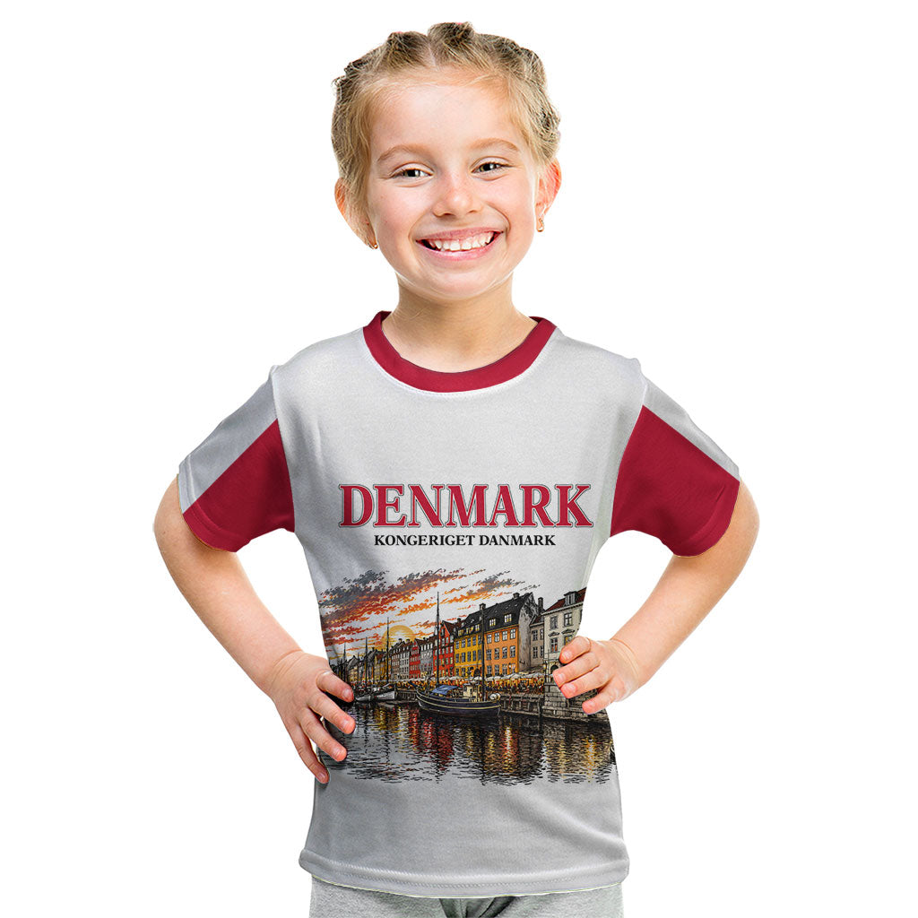 Denmark Kongeriget Heritage Kid T Shirt Vintage Viking Ship And Nyhavn Scenic Illustration
