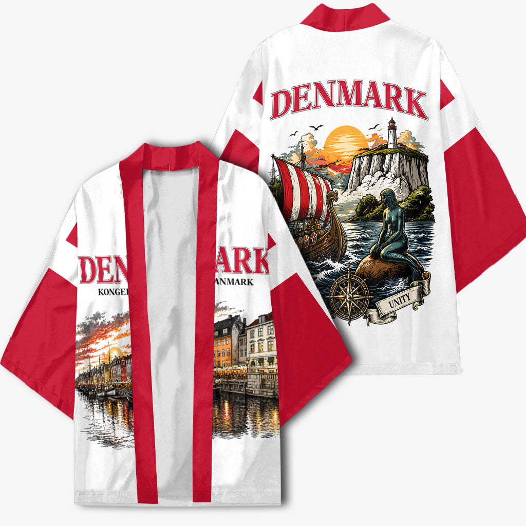 Denmark Kongeriget Heritage Kimono Vintage Viking Ship And Nyhavn Scenic Illustration
