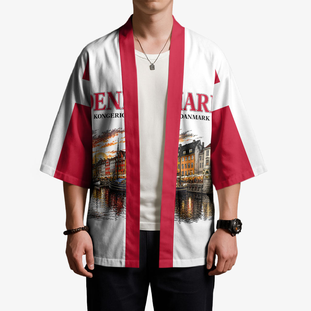 Denmark Kongeriget Heritage Kimono Vintage Viking Ship And Nyhavn Scenic Illustration