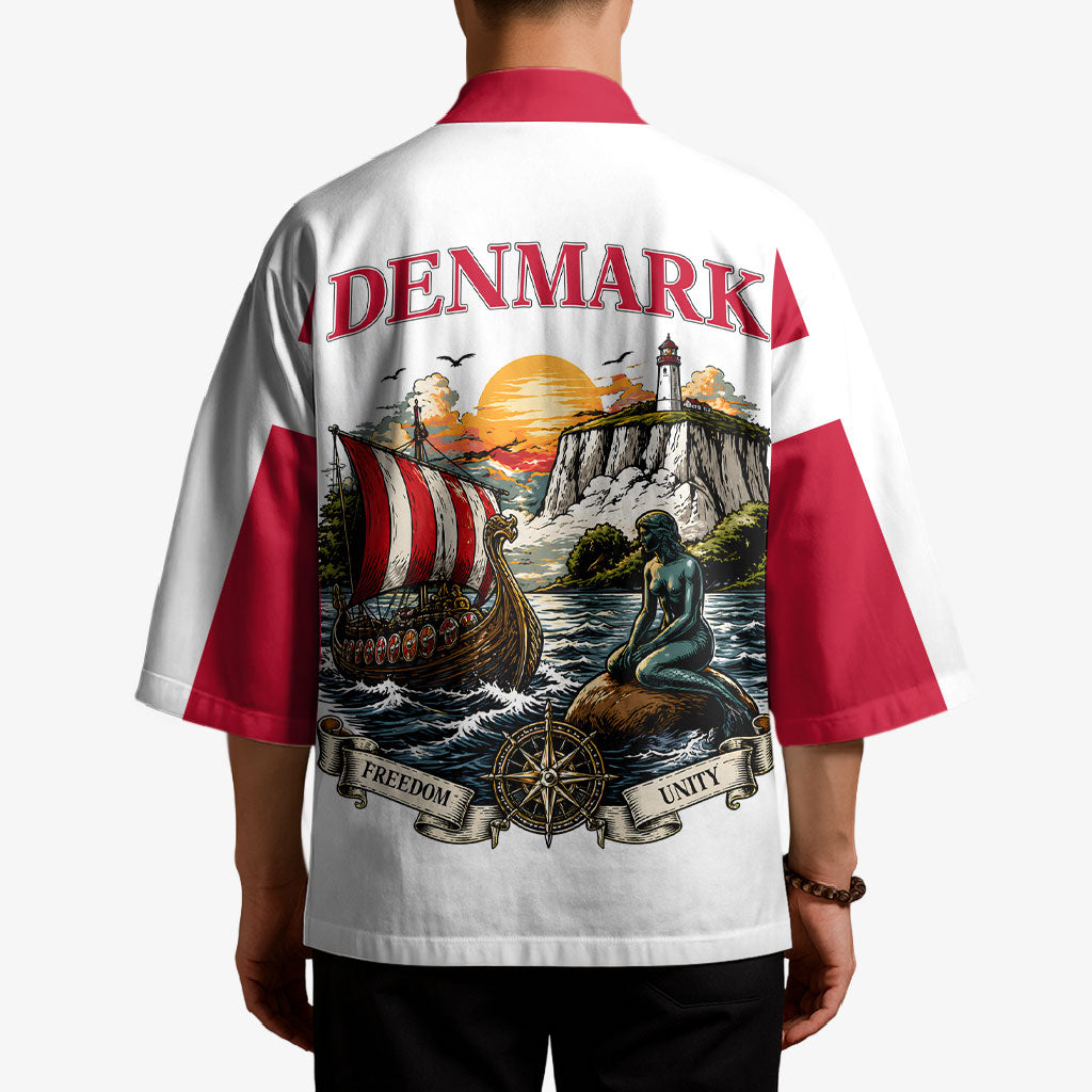Denmark Kongeriget Heritage Kimono Vintage Viking Ship And Nyhavn Scenic Illustration