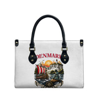 Denmark Kongeriget Heritage Leather Bag Vintage Viking Ship And Nyhavn Scenic Illustration
