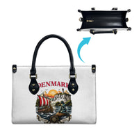 Denmark Kongeriget Heritage Leather Bag Vintage Viking Ship And Nyhavn Scenic Illustration