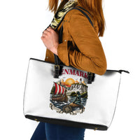 Denmark Kongeriget Heritage Leather Tote Bag Vintage Viking Ship And Nyhavn Scenic Illustration