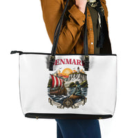 Denmark Kongeriget Heritage Leather Tote Bag Vintage Viking Ship And Nyhavn Scenic Illustration
