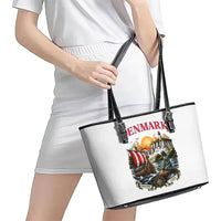 Denmark Kongeriget Heritage Leather Tote Bag Vintage Viking Ship And Nyhavn Scenic Illustration