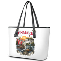Denmark Kongeriget Heritage Leather Tote Bag Vintage Viking Ship And Nyhavn Scenic Illustration