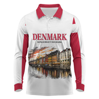 Denmark Kongeriget Heritage Long Sleeve Polo Shirt Vintage Viking Ship And Nyhavn Scenic Illustration