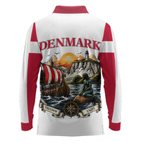 Denmark Kongeriget Heritage Long Sleeve Polo Shirt Vintage Viking Ship And Nyhavn Scenic Illustration