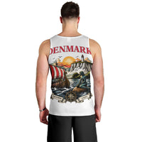 Denmark Kongeriget Heritage Men Tank Top Vintage Viking Ship And Nyhavn Scenic Illustration