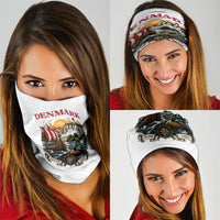 Denmark Kongeriget Heritage Neck Gaiter Vintage Viking Ship And Nyhavn Scenic Illustration