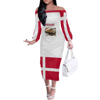 Denmark Kongeriget Heritage Off The Shoulder Long Sleeve Dress Vintage Viking Ship And Nyhavn Scenic Illustration
