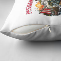 Denmark Kongeriget Heritage Pillow Cover Vintage Viking Ship And Nyhavn Scenic Illustration
