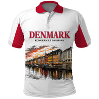 Denmark Kongeriget Heritage Polo Shirt Vintage Viking Ship And Nyhavn Scenic Illustration