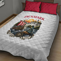 Denmark Kongeriget Heritage Quilt Bed Set Vintage Viking Ship And Nyhavn Scenic Illustration