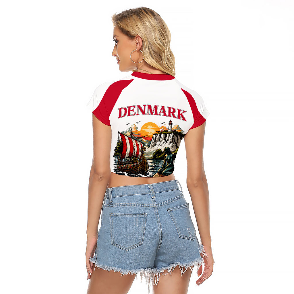 Denmark Kongeriget Heritage Raglan Cropped T Shirt Vintage Viking Ship And Nyhavn Scenic Illustration