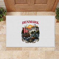 Denmark Kongeriget Heritage Rubber Doormat Vintage Viking Ship And Nyhavn Scenic Illustration