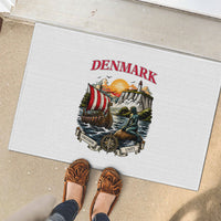 Denmark Kongeriget Heritage Rubber Doormat Vintage Viking Ship And Nyhavn Scenic Illustration
