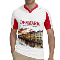 Denmark Kongeriget Heritage Rugby Jersey Vintage Viking Ship And Nyhavn Scenic Illustration