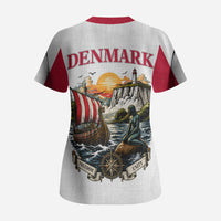 Denmark Kongeriget Heritage Scrub Top Vintage Viking Ship And Nyhavn Scenic Illustration