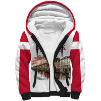 Denmark Kongeriget Heritage Sherpa Hoodie Vintage Viking Ship And Nyhavn Scenic Illustration