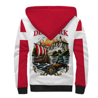 Denmark Kongeriget Heritage Sherpa Hoodie Vintage Viking Ship And Nyhavn Scenic Illustration