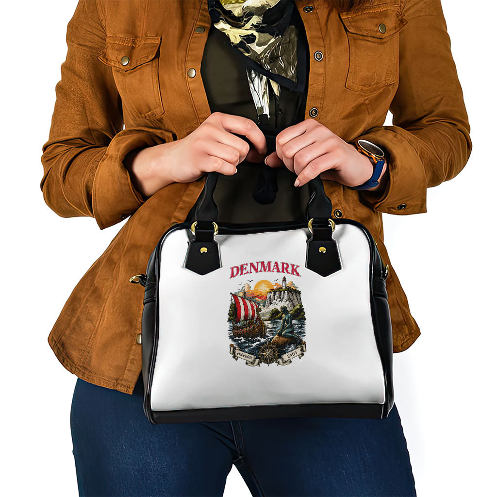 Denmark Kongeriget Heritage Shoulder Handbag Vintage Viking Ship And Nyhavn Scenic Illustration