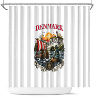 Denmark Kongeriget Heritage Shower Curtain Vintage Viking Ship And Nyhavn Scenic Illustration